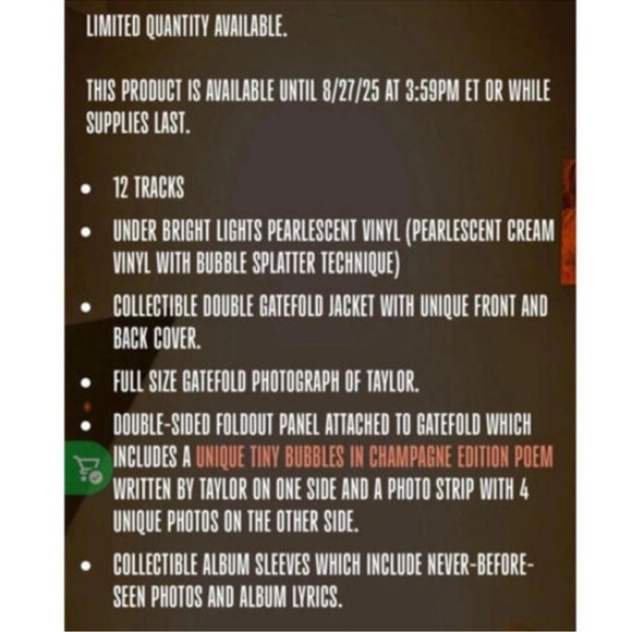 Taylor Swift The Life of a Showgirl The Tiny Bubbles in Champagne Edition Vinyl - Picture 3 of 3